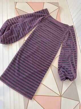 Cesar Galindo Striped Off The Shoulder Knee Length Dress Designer Size XXS